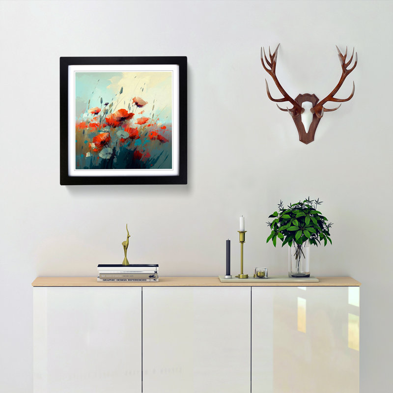Poppy Field Gestural - Framed Print, Black