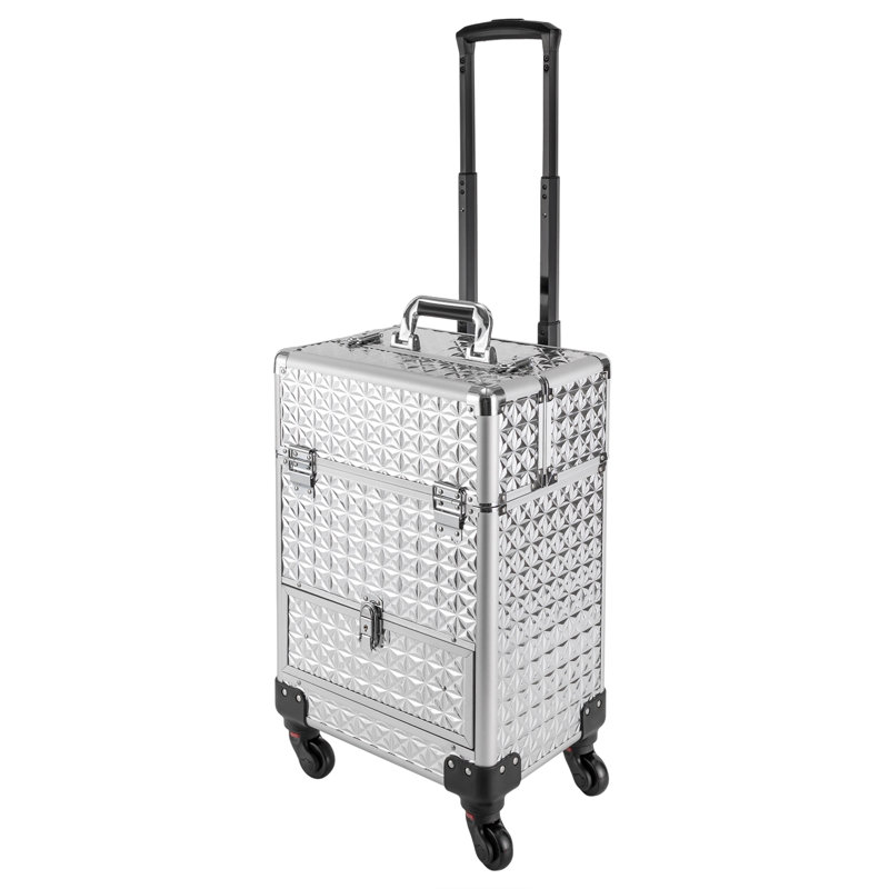 Luida 13.4" Rolling Makeup Train Case Waterproof Surface with 4 Universal Wheels, Silver