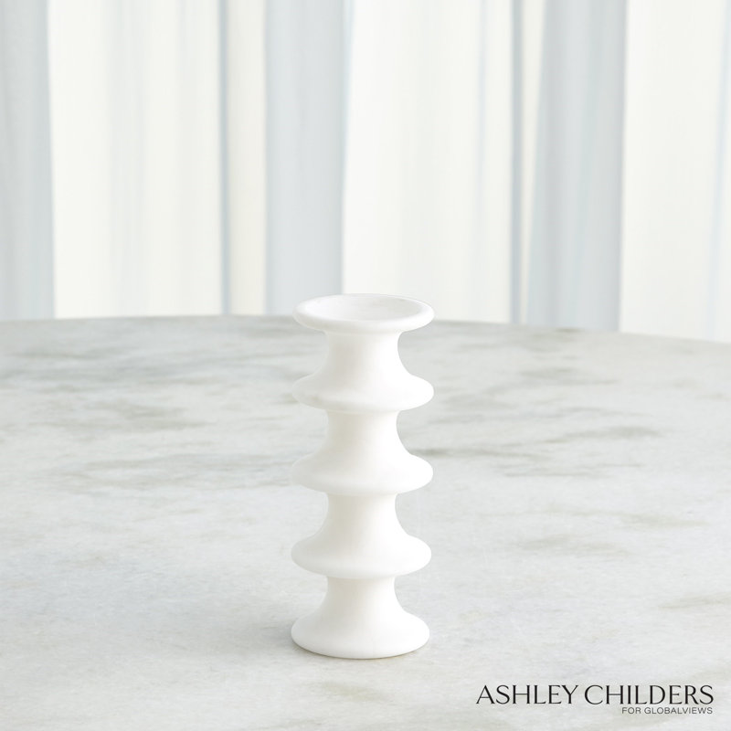 Ridge Alabaster Candlestick-Lg, 7.25" H x 3" W x 3" D, White