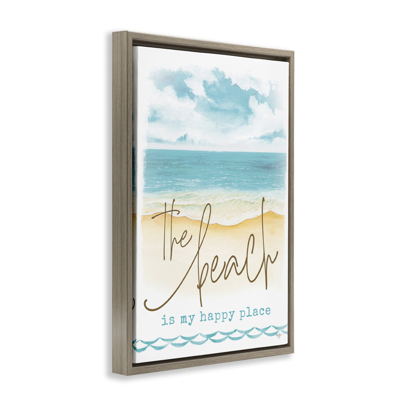 «Beach is Happy Place Floater Canvas» par Mollie B., H 25 po x l 17 po, Cadre flottant orme Montalcino