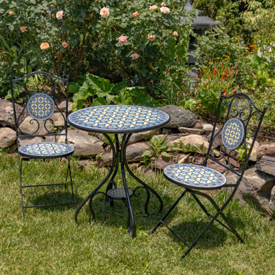 "Zinachka" Three Piece Round Mosaic Bistro Set - Light Blue