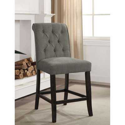 2 chaises de salle à manger rembourrées en tissu, couleur noir et gris antique, dossier capitonné, siège rembourré, bois massif, 2 pièces glamour