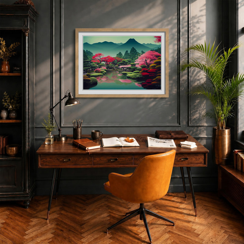 Traditional Japanese Mountains Vol.2 - Framed Print, 46cm H x 64cm W x 2cm D, Oak Framed