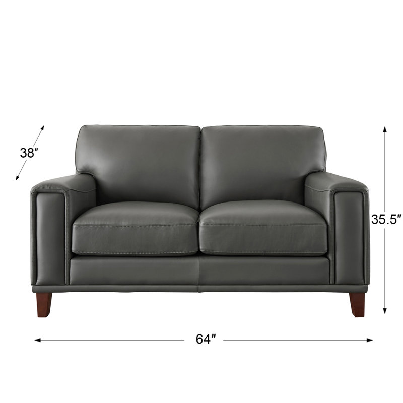 64.5'' Gray Genuine Leather Track Arm Loveseat