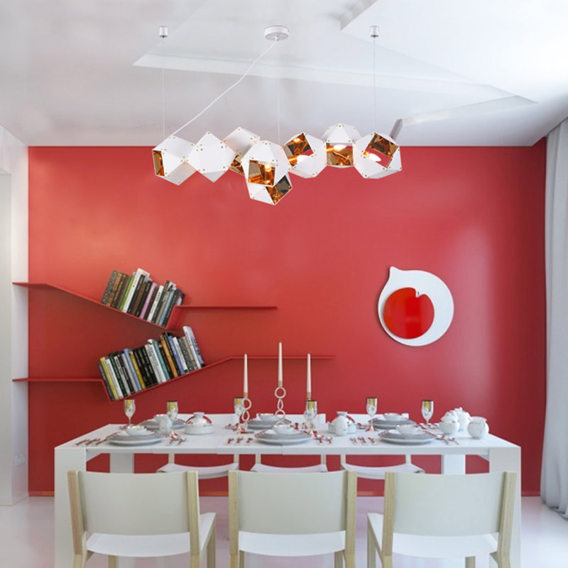 Modern 8 Light White Block Shade Chandelier