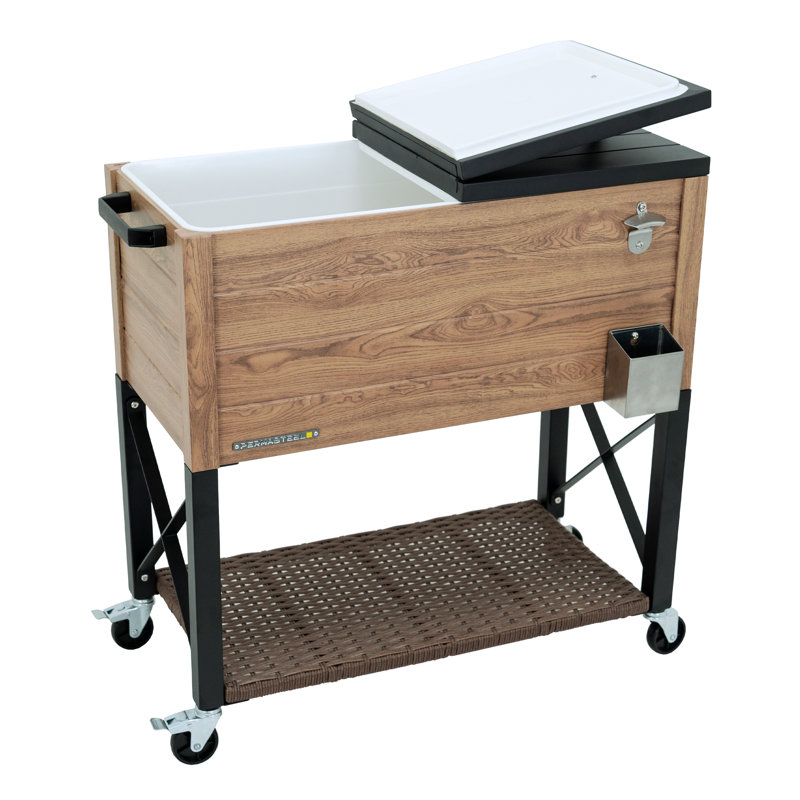 Permasteel 80-Qt Oak Wood Outdoor Patio Cooler with Wicker Bottom Shelf