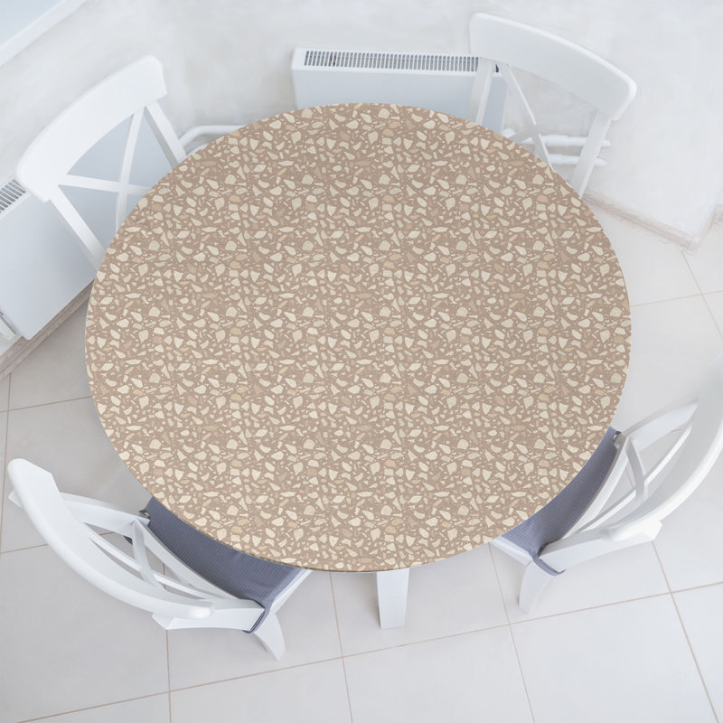 East Urban Home Stones Fitted Round Tablecloth Warm Taupe and Eggshell, 51.97" Round