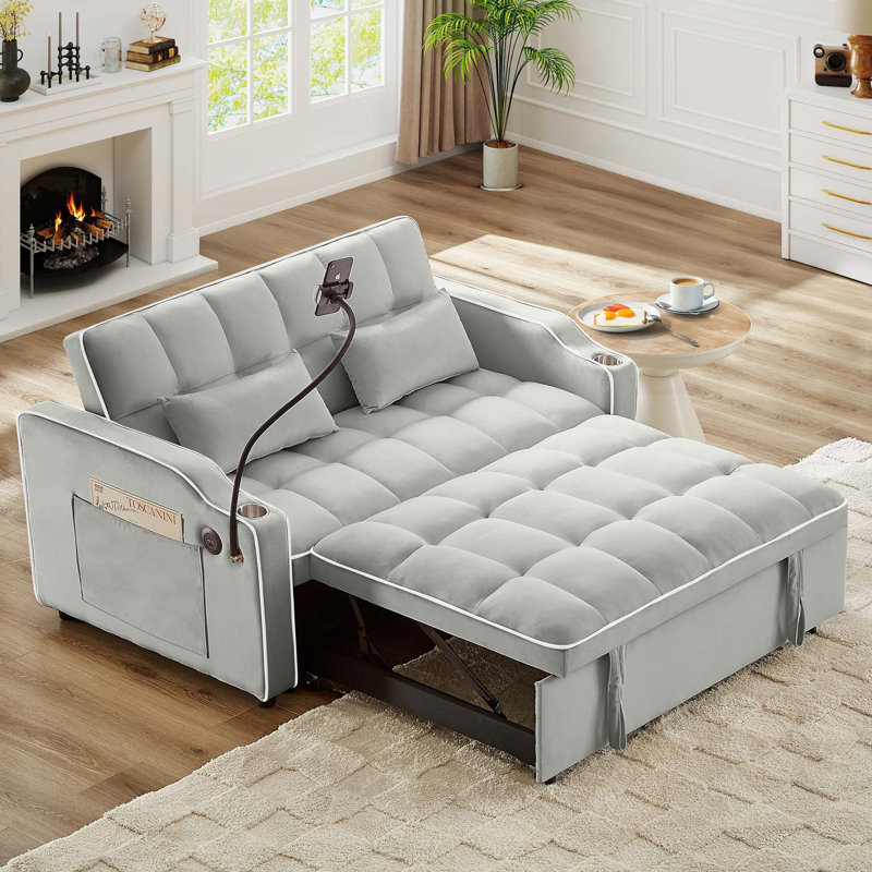 Canapé-lit inclinable deux places pliable avec ports USB et dossier réglable