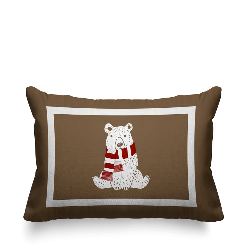 Coussin intérieur / extérieur Folk Christmas Bear, Beige