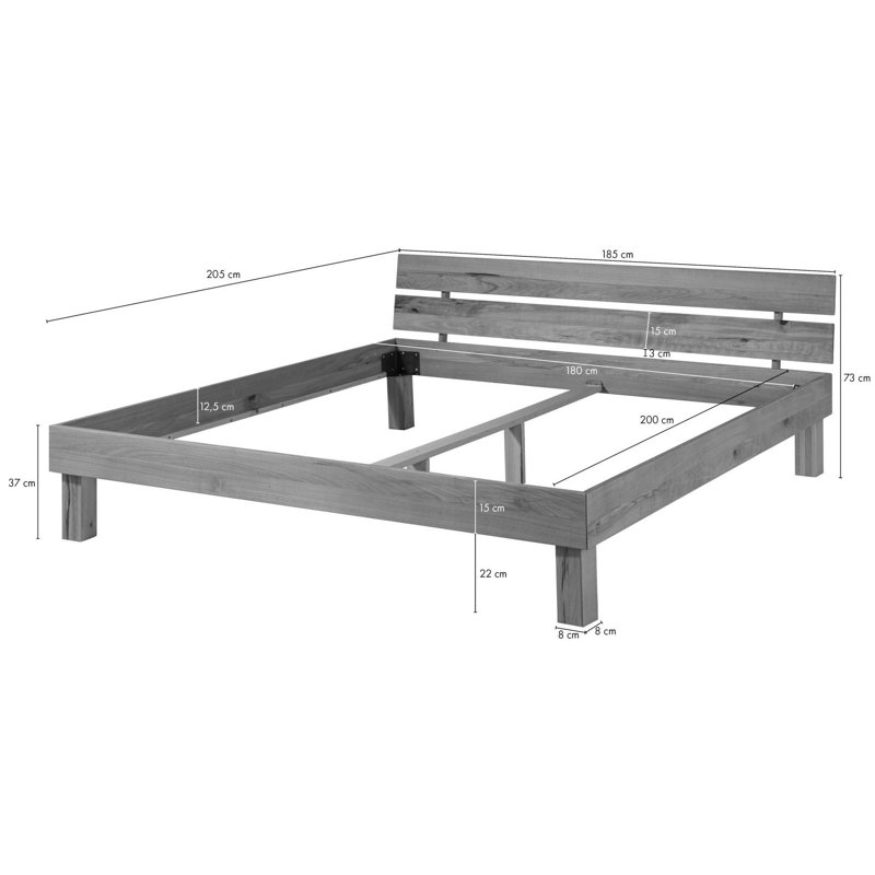 Tomme Solid Wood Bed, 185cm W x 205cm L