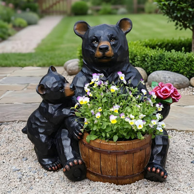 Sculpture de jardin en forme d'ours en plein air - décoration de statue de jardin unique, ornement extérieur de loi intéressante