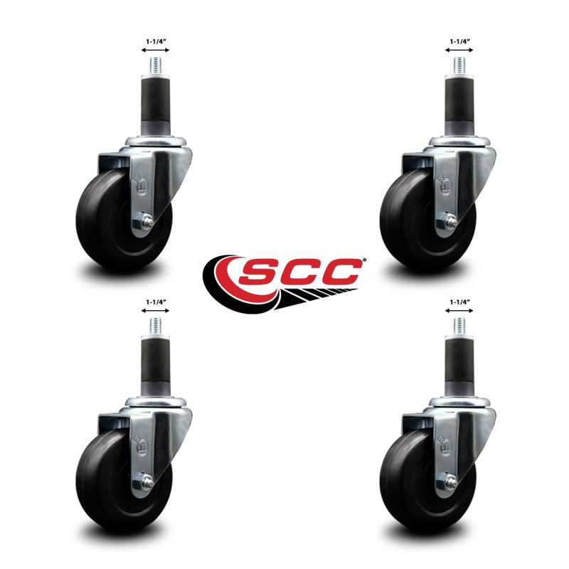 Ensemble de roulettes extensibles pivotantes en caoutchouc dur SCC NB 3,5 po x 1-1 / 4 po