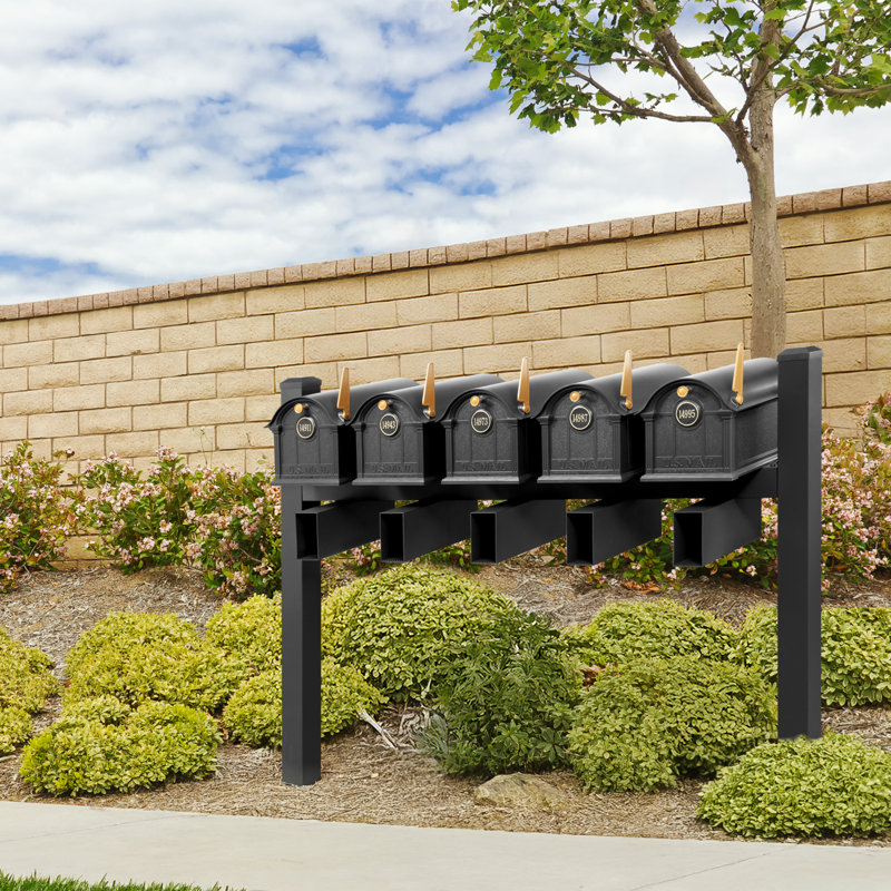 Balmoral Quint Mount Mailbox /w/ Pyramid Caps, Personalized Door Medallion, Newspaper Box (5 Mailboxes, Posts, 5 Newspaper Boxes, 5 Medallions)