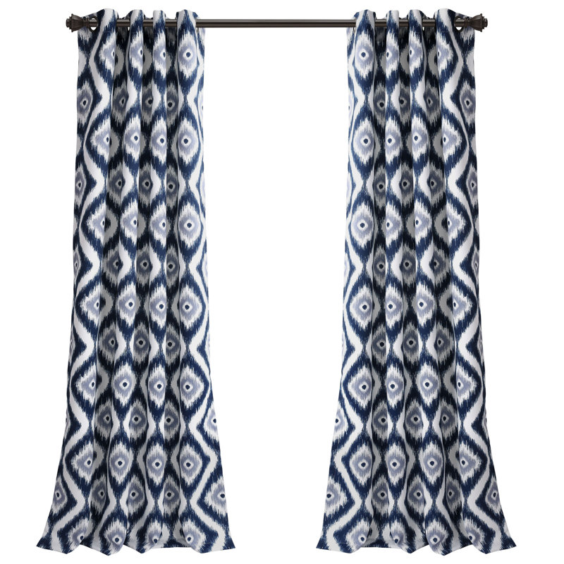 Navy Ikat Room Darkening Grommet Window Panels, 52"W x 84"L, Set of 2
