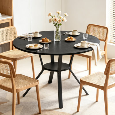 Round Dining Table for 2-4, 43 Inch Dining Room Kitchen Table with 1-Tier Storage Shelf, Modern Farmhouse Dinner Furniture with Adjustable feet,Oval C