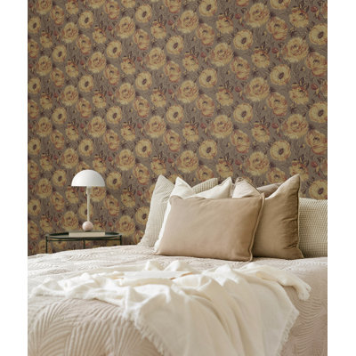  Designs Metallic Taupe & Berry Cinna Floral Unpasted Wallpaper