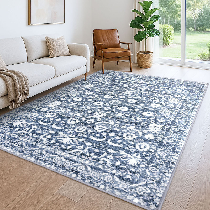 Vintage Floral Printed Washable Non-Slip Area Rug Living Room Rug Bedroom Rugs, Rectangle 6' x 9'