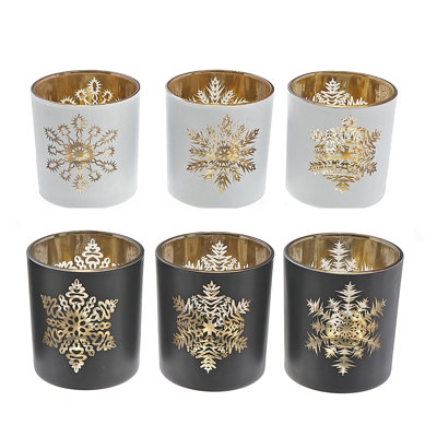 Bougeoirs en verre (flocon de neige simple) (ensemble) - ensemble de 6