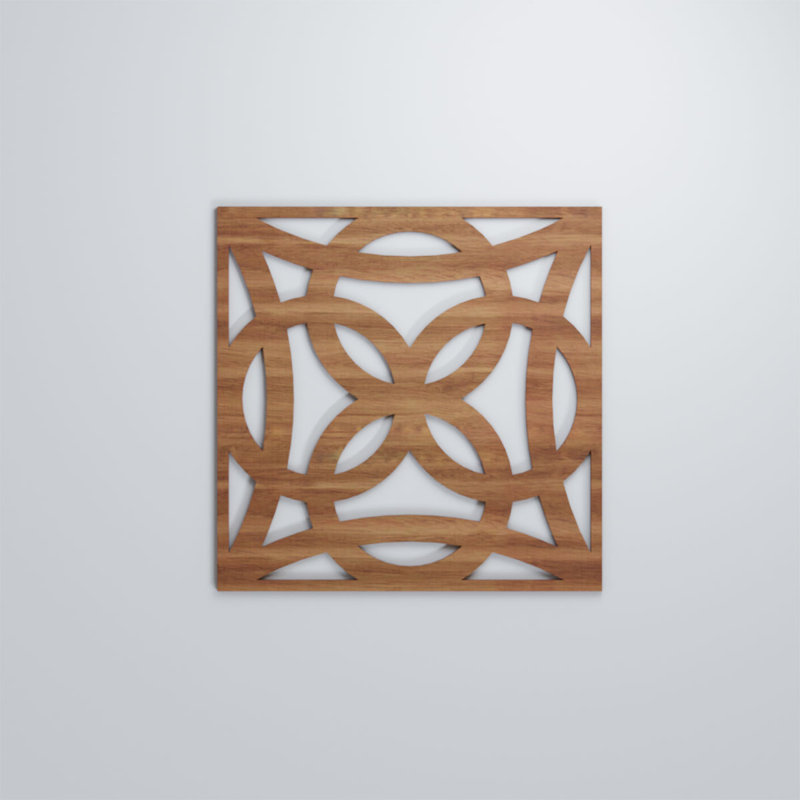 Baytown Decorative Fretwork Wood Wall Panels, Walnut, 23 3/8"H x 23 3/8"W x 3/8"D