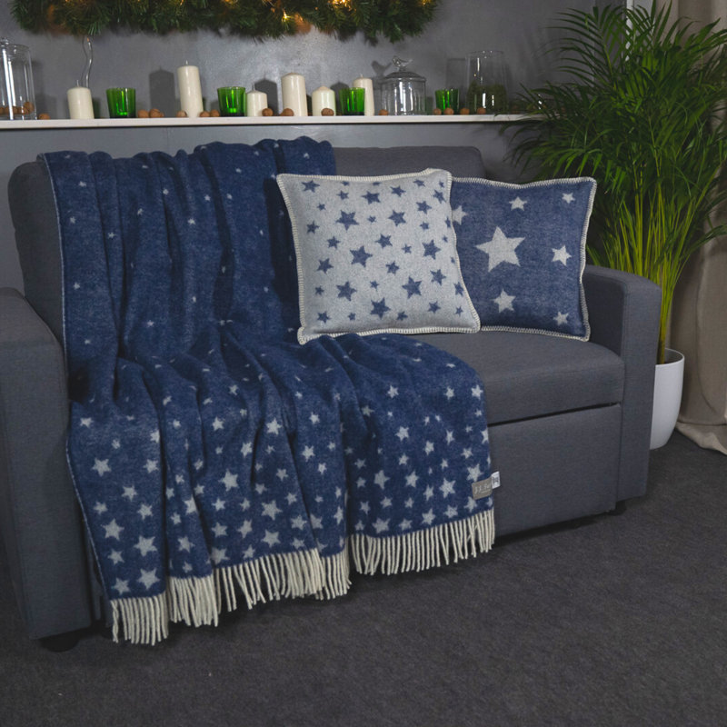 Stars Wool Cushion Cover, Dark Blue/Off White