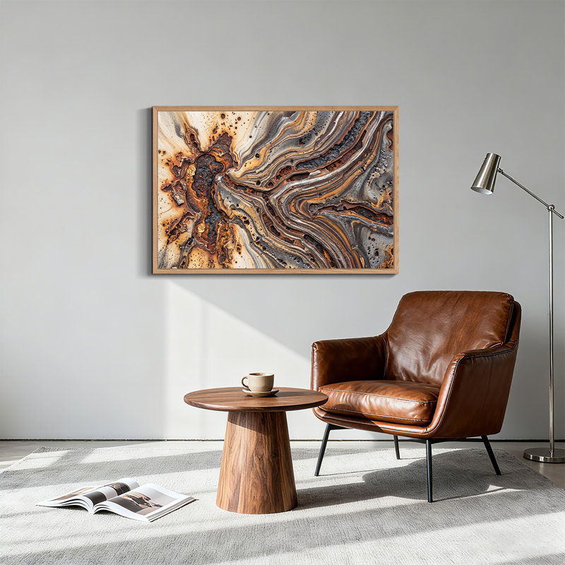Abstrait, texture de bois brûlé, tourbillons bruns et gris, art mural sur toile, 36"H x 48"W