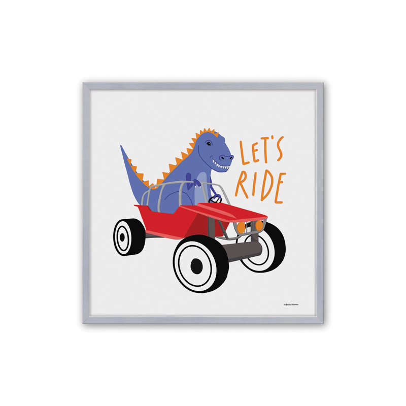 «Let's Ride Dinosaur» par Rachel Nieman, reproduction d'art, L 20 po x H 20 po, Argent, Impression encadrée