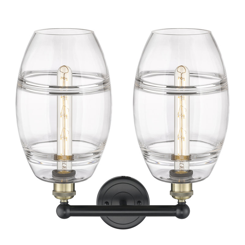 Éclairage pour meuble-lavabo à 2 lumières à intensité variable Kusham, Transparent, Laiton antique noir