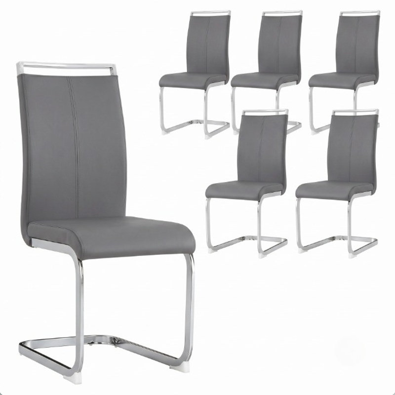 Amari Modern Faux Leather Cantilever Dining Chairs with Chrome Base, Drak Gray, Silver
