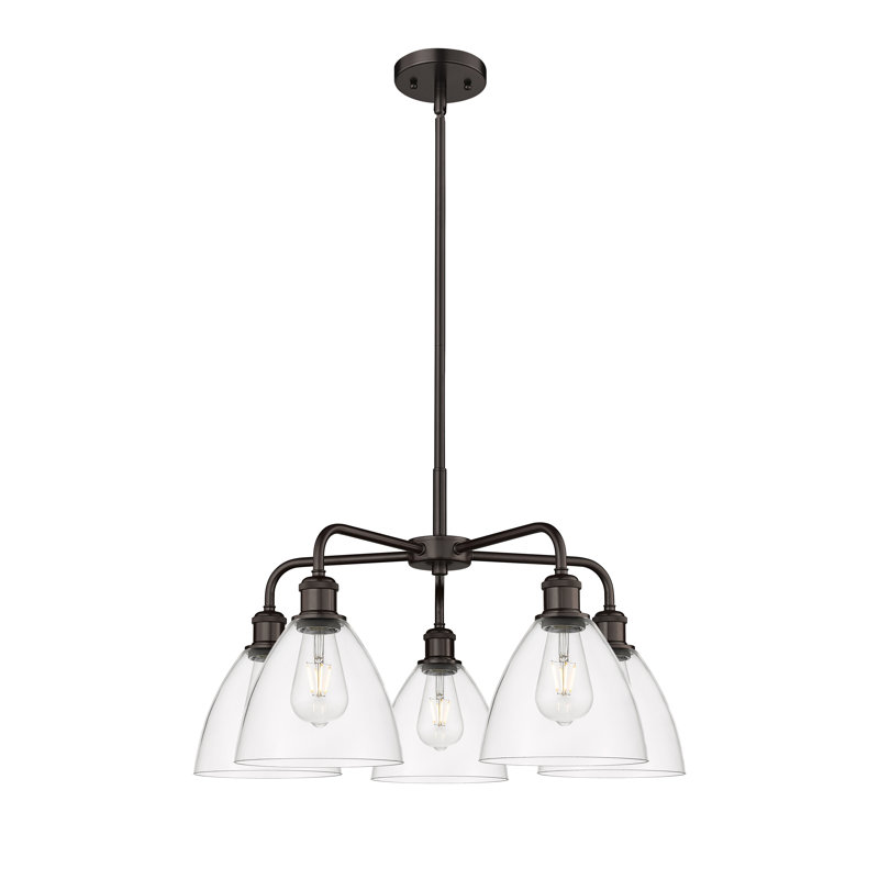 Lustre en forme de dôme à 5 lumières Amenda, Clair, Bronze frotté à l'huile