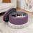Fully Assembled Round Faux Leather Storage Ottoman with Tassel Trim-517635227