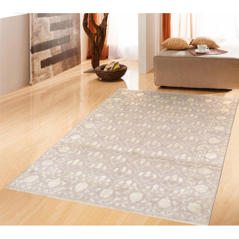 Tapis oriental lavande / beige en coton / laine noué à la main 7 pi 11 po x 9 pi 9 po Oriental