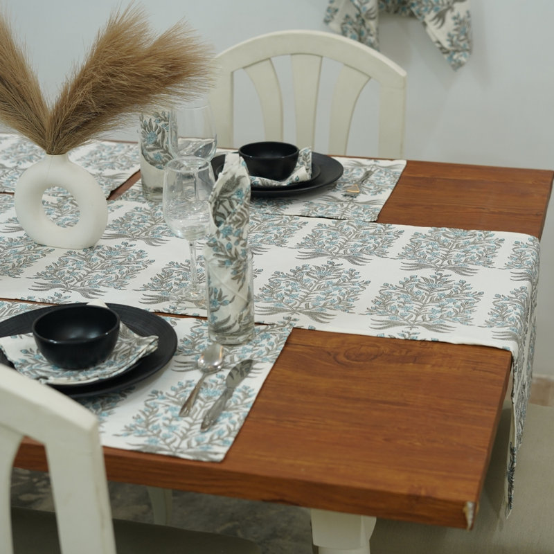 Red Barrel Studio® 16X106 Boho table runner, Handcrafted Runner, Vrindavan, Blue, 11" Rectangle