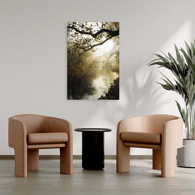 Art contemporain, paysage d'automne abstrait serein et tranquille, H 36 po x l 24 po