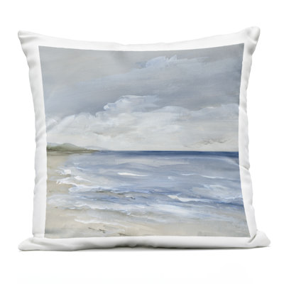 Stormy Beach Landscape Design by Nan Outdoor Printed Pillow