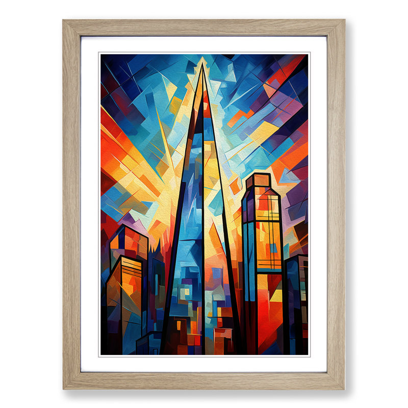 The Shard Cubism No.2 - Framed Print, 34cm H x 25cm W x 2cm D, Oak 