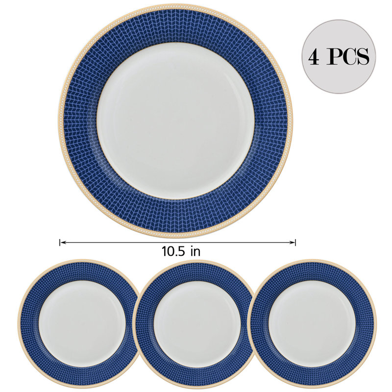 Assiette plate en porcelaine de Chine 10,5 po Shira, ensemble de 4