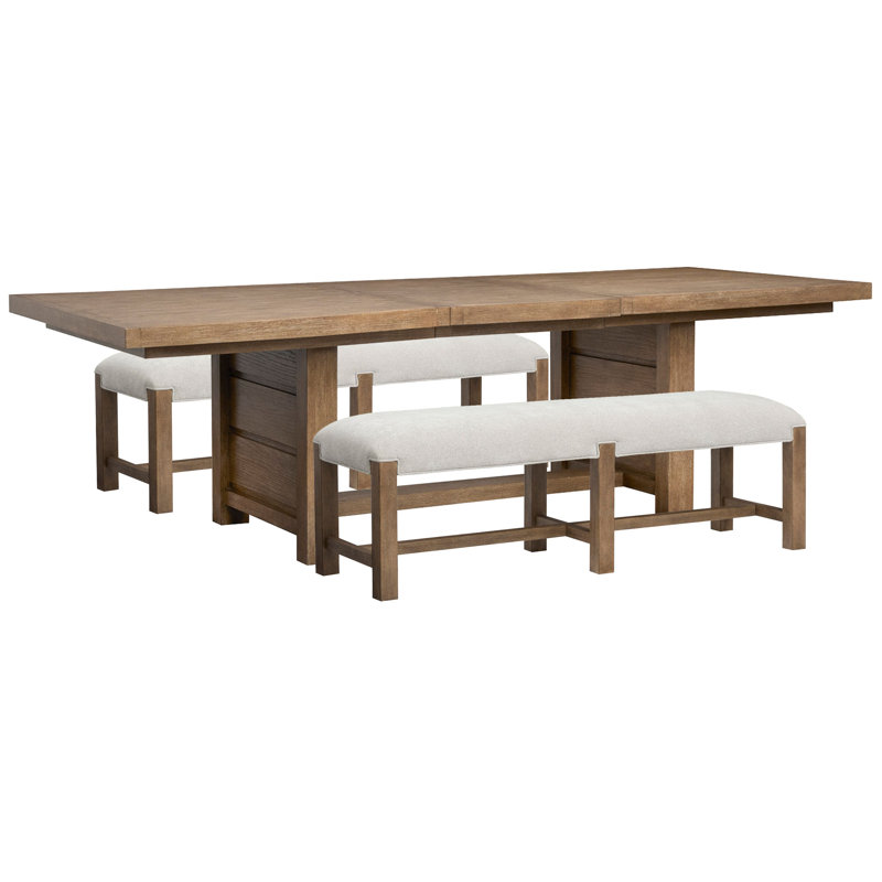Table de salle à manger rectangulaire avec 2 bancs, 3 pièces: table, 2 bancs