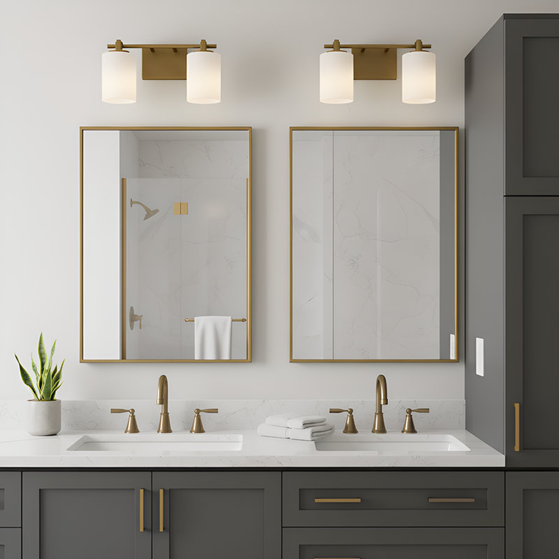 Morris 2-Light Weathered Brass Vanity Light, 7.5" H x 15" W x 6" D, 2 Lights