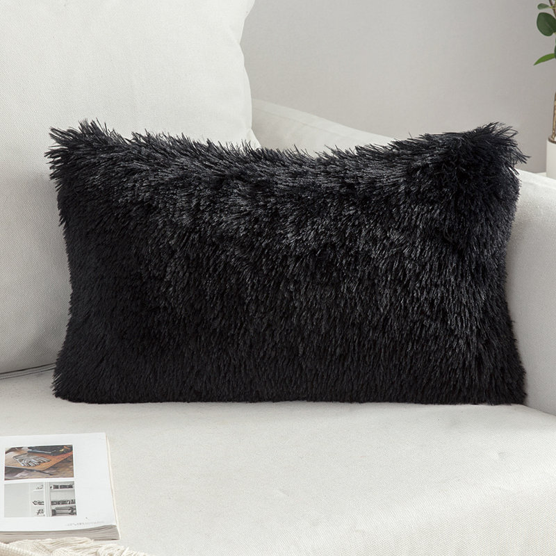 Housse de coussin en fausse fourrure, Noir