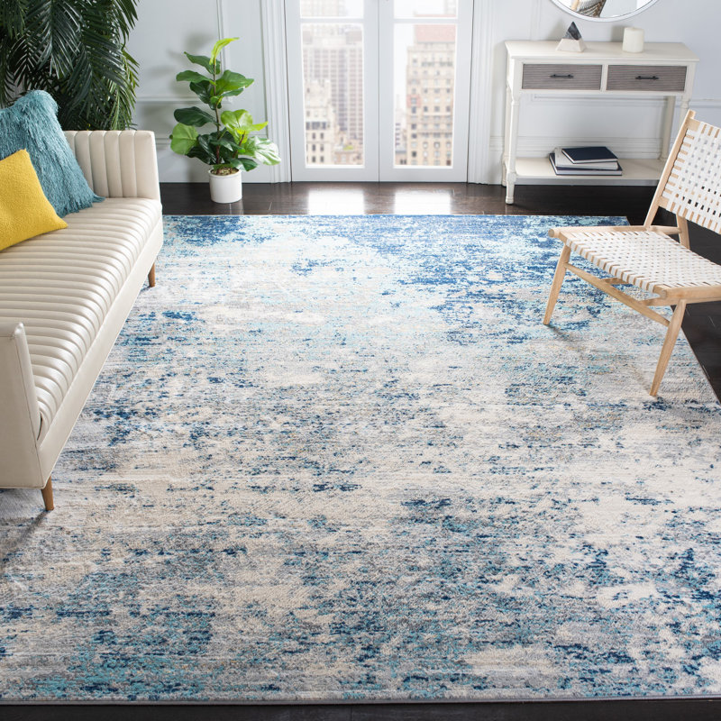 Tapis abstrait gris clair / bleu N'Keal, Rectangle 4 pi x 6 pi, Light Grey/Blue