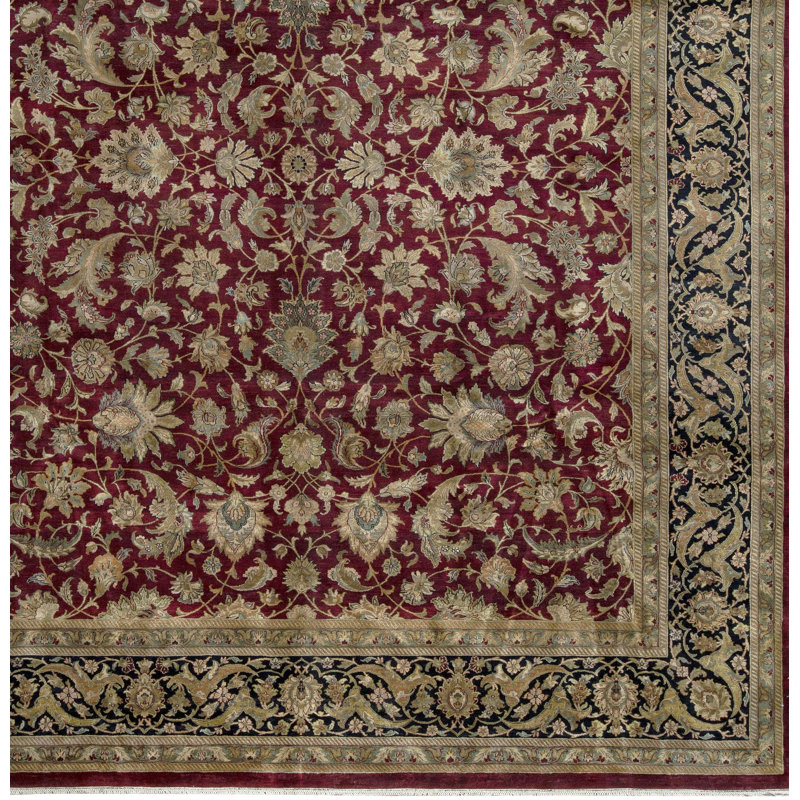 Tapis rouge et noir noué à la main de haute qualité