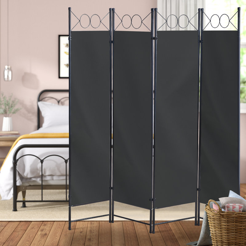 Anayanci 164cm W x 174cm H Folding Room Divider, Black