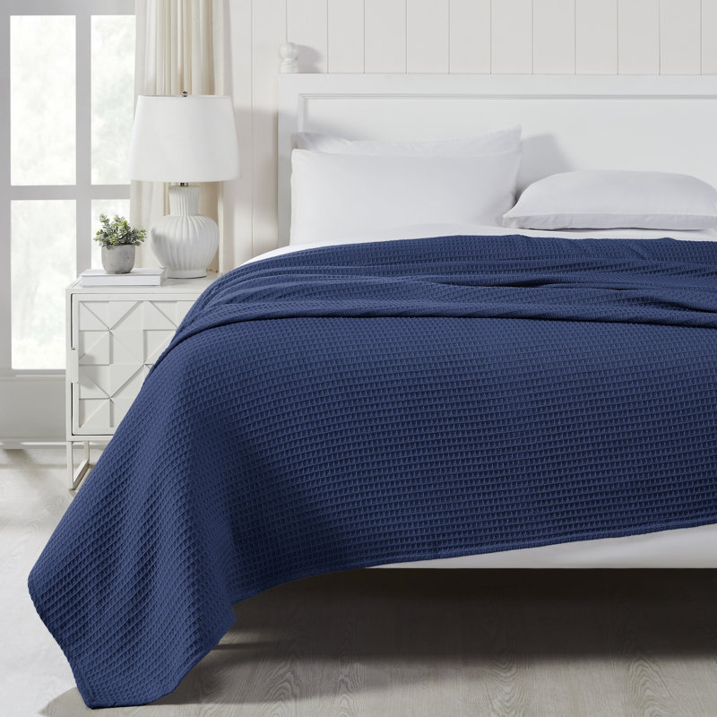 Couverture thermique moderne 100% coton gaufré Modern, Lit simple, Bleu marine