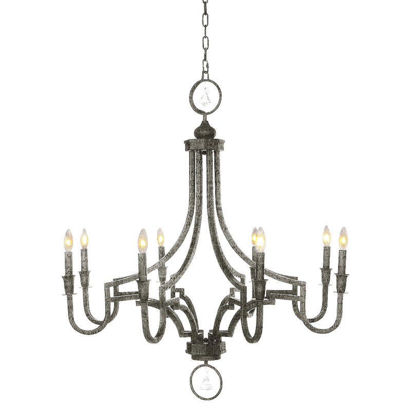 Casper 8 - Light Candle Style Empire Chandelier Wrought Iron Accents, Deep Ocean, 320V