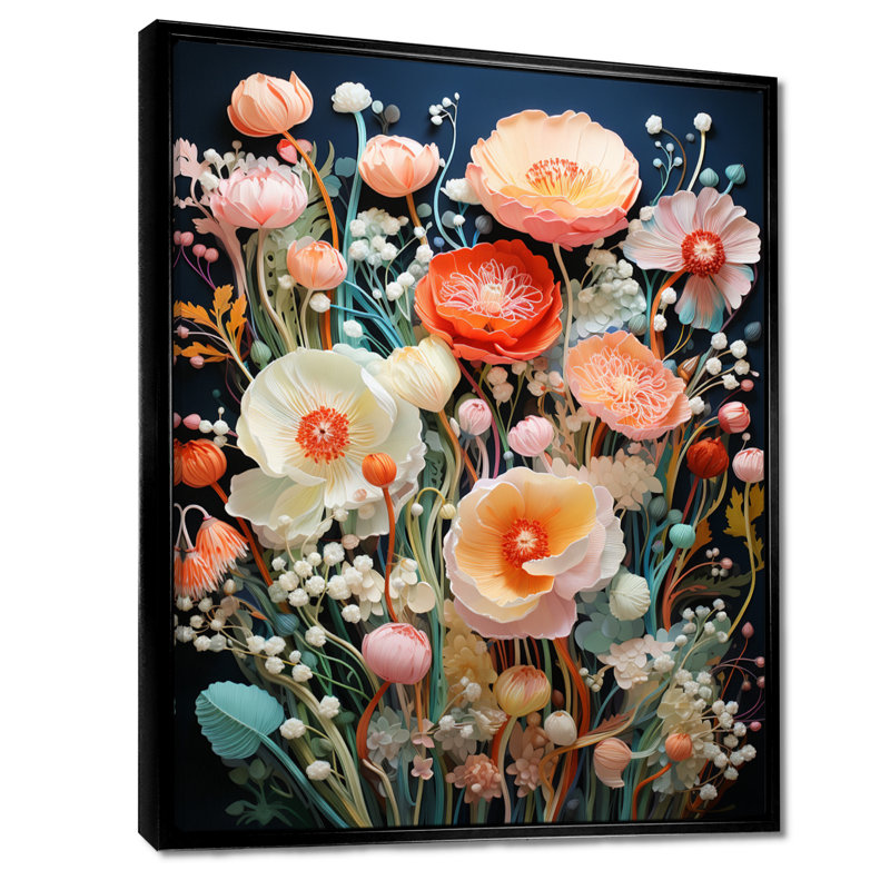 «Blossoming Spring Flowers - Wildflowers», reproduction d'art murale, Toile avec cadre flottant noir