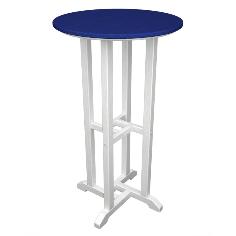 POLYWOOD Tables Round Dining Table, 42" H x 24" W x 24" L, White & Pacific Blue
