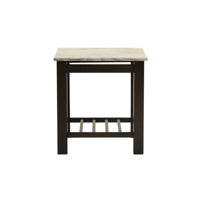 Modern Contemporary 1Pc End Table Faux Marble Top Antique Walnut Solid Legs Open Storage Shelf Occasional Table Living Room