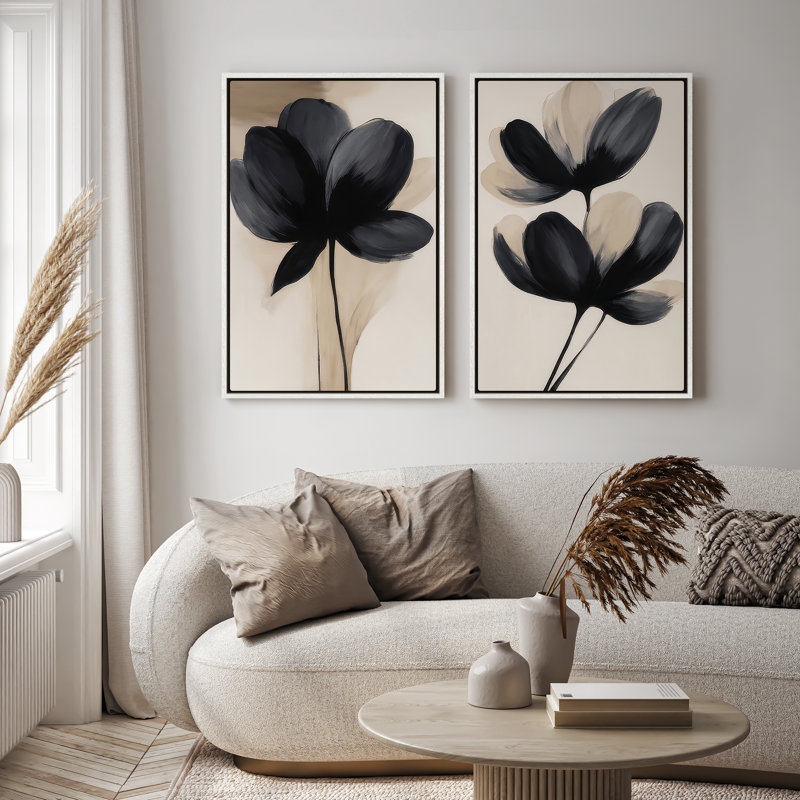 Framed Canvas Wall Art, Vintage Abstract Wall Canvas Prints 16"x24", 24" H x 16" W, White