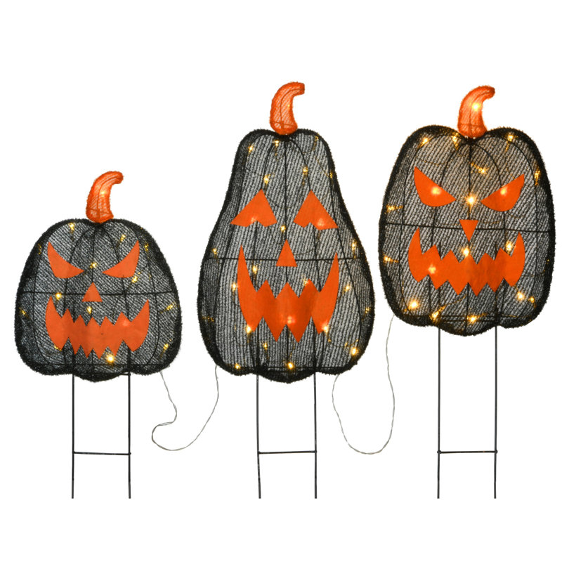 Piquets de jardin Jack-O-Lantern pré-éclairés d'Halloween, H 35 po x l 12 po x P 3 po, Noir