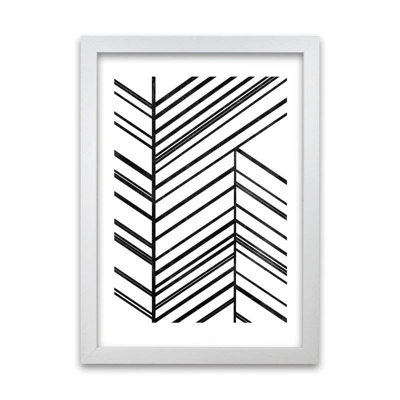Black White Rough Line - Print, 30cm H x 21cm W x 3cm D, White Frame